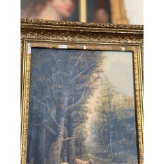 1915 American Pastoral Sheep Landscape Oil Painting by E. A. Olewine