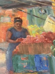 Original Oil Painting Impressionist Street Market Fruit Vendor Sugarcane Signed