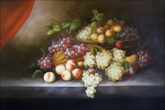 Hand Painted Oil Painting Still Life with Grapes and Peaches 24x36in