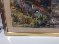 BEAUTIFUL VINTAGE WATERCOLOR PAINTING ( COUNTRY DUCK POND ) 18 1/2×14 1/2