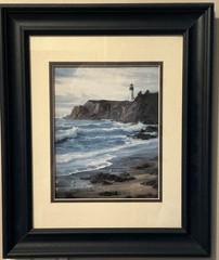 Sharon Rickert Oregon Coast Yaquina Lighthouse Print Matted Framed, Ocean Beach