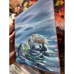 ORIGINAL Sea Otter Painting Goggles ocean Art surrealism ladybugs Artwork USA