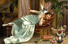 Art Giclee Printed Oil Painting Print Women playing with piges
