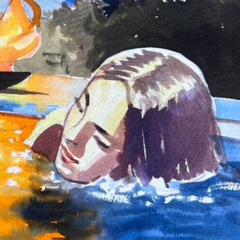People Couple Figures Swimming Pool Holidays – Drawing Vintage Original
