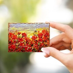 ACEO Original Oil Painting Poppy Art Cards Impasto Mini Art 2.5×3.5in Signed