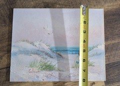 Vintage Gibson Beach Oil Painting Sand Dunes Ocean Seagulls Textured 10×10