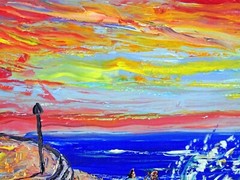 SANTA CRUZ SURF Original Oil Painting Arthur Robins surf board ocean beach sand