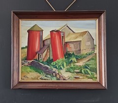 Charlotte Smith-Douglas – Red Silos – 1938- Oil on Canvas Rhode Island Artist