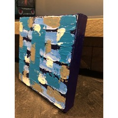 Hand-Painted Acrylic Canvas Abstract Blue Gray 7.5x8x1.5 Modern Artwork Art