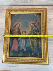 Antique Mexican Retablo Holy Family Jesus Mary Joseph c1850 Oil on Tin Folk Art