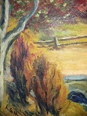 AGM Signed Mid Century Framed Landscape Oil Painting Farm Countryside Houses