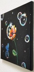 FANTASY FLORAL OUTSIDER ART PAINTING ON CANVAS ~ SIGNED~ 12″ X 12″~ GALLERY WRAP