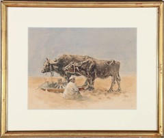 William Woodhouse (1857-1939) – Framed 1889 Watercolour, Oxen in the Desert