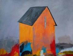 Impressionism 11×14 Orange Cottage Handmade Signed Colorful Art Painting