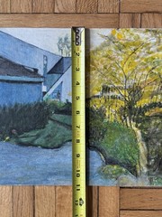 Vintage Landscape Painting w/Modern Architecture Acrylic Board 14″x 11″ OOAK