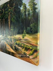 Pine Forest Painting, 38×28 inches , Large Green Trees Landscape, Wall Art Decor