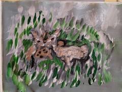 “Hidden Fawns in Spring Grass – Original 9×12 Deer Painting by Basil Bakhshi”