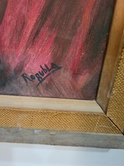 Vintage Oil Painting Mexican Cowboy Smoking Pipe Signed Rogubl Framed 28.5 x 24