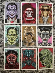 MONSTER – ACEO – Art Sketch (9) Card Set Painting Drawing KISS Frankenstein
