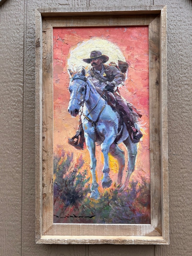 New Sheriff in Town Cowboy – Oil Painting Signed Framed