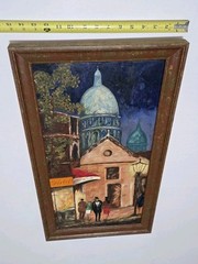 Original Painting On Board „European Cafe Scene“ OOAK Signed Jerueken 26×14
