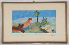 ROBERTO MATTA (attr.) ~Exotic landscape~ watercolor painting 1955 painting