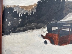 Original Ashcan Art Painting Tired Old Car Ford Model T on Wood Panel Meyer 1978