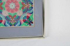 Mid Century Bold Colorful Watercolor Gouache Abstract Painting Unsigned Framed