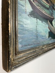 ETHEL BATHURST ROCKPORT HARBOR SEASCAPE IMPRESSIONIST ANTIQUE OIL PAINTING