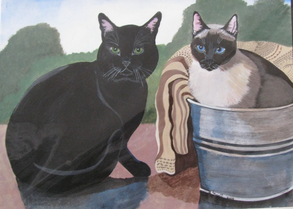 C59 ORIGINAL ACRYLIC PAINTING BY LJH „SAM & JAS“ CAT KITTEN