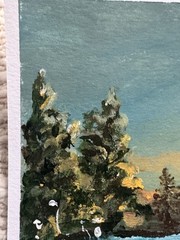 Original 4×6 Sunset Lake Painting Nostalgic Impressionist Art Signed Girl Tubing