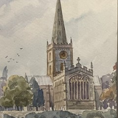 watercolor painting Holy Trinity Church Stratford-upon-Avon England by J.D.B.
