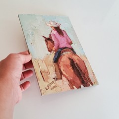Cowgirls Painting Cowboy Western Original Art Oil Semi Abstract Modern Artwork
