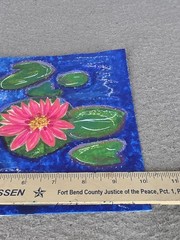 Original Art Lilypad Pond Scene With Flowers Painting Acrylic With Pastels Blue