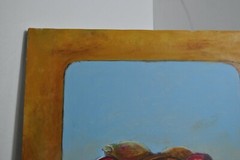 Original Acrylic Art Painting- Vintage- Basket of Fruit on Window Shelf 16 x 20
