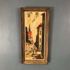 Homer Costello 1954 Oil on Artist Board Mid Century Street Scene