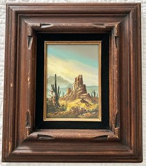 Vtg Original Oil Painting Southwest Desert Canyon Landscape Carved Frame