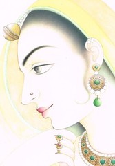 Handmade Ragini Painting Of Beautiful Indian Queen Fine Art On Paper 9.5×13 Inch