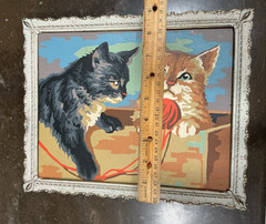 Vintage Paint By Number PBN Picture Cats Kittens With Yarn ball Framed 11” X 9”