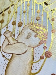 Watercolor Baby In His Hands Painting Bereavement Art Knit In The Womb Portrait