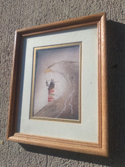 Vintage Native American Watercolor Flying Eagle Print Framed 8 x 10