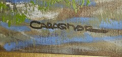 Massive 1970s Mountain Landscape Acrylic Painting Couch Size Gold Wood Framed
