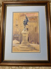 David Brankley? „City Square Segoviz Spain“ Mixed Media Painting – Signed/Framed
