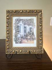Peaceful Courtyard Dining Covered In Flowers Frame with Stand 11 1/2″ x 13 1/2″