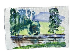 1970 monogramm watercolor Austrian Landscape mid century 19@12 Inches