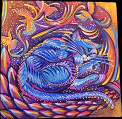 Abstract Cat Painting Contemporary Art Animals Theme Colorful Artwork