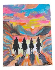 Western Cowboys,11”x14”, Acrylic/Canvas, OOAK, Signed By Artist, COA.