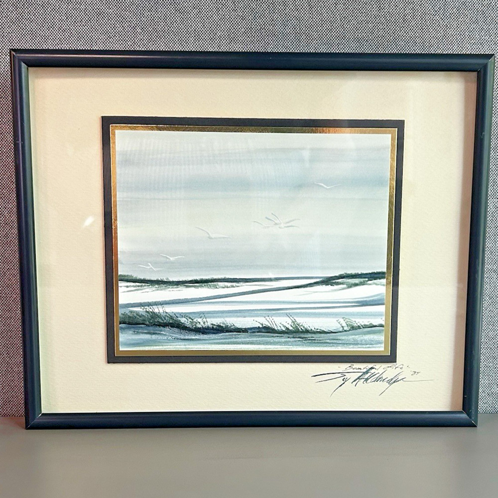 Original Small WaterColor Coastal Ocean Gulls „Beautiful Life“ ’84 Artist Signed