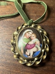 Victorian Miniature Porcelain Portrait Mourning Locket Moves In Brass Setting
