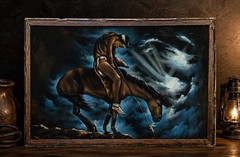 Velvet Painting Native American Indian 38” Indigenous Warrior Horse Vintage 70s